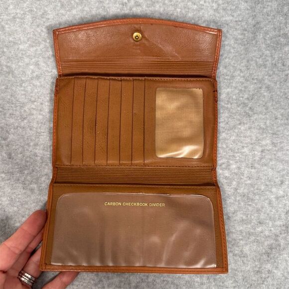 Vintage Rolfs Women's Brown Leather Wallet Floral Embossed Checkbook - Picture 8 of 14